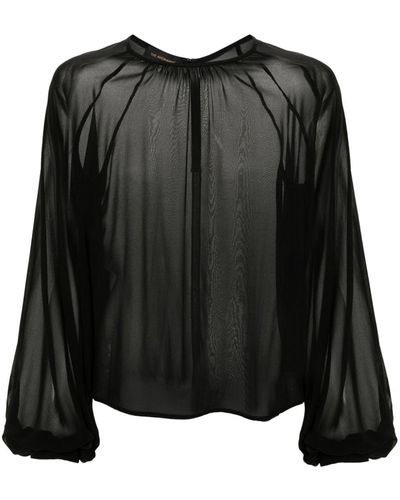 ANDAMANE Renee puff-sleeve blouse - Negro