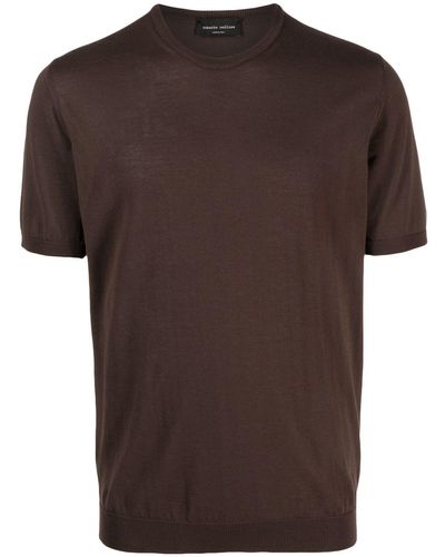 Roberto Collina Short-sleeve Ribbed Sweatshirt - Brown