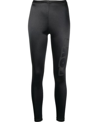 Love Moschino Satin-finish Logo Print leggings - Black