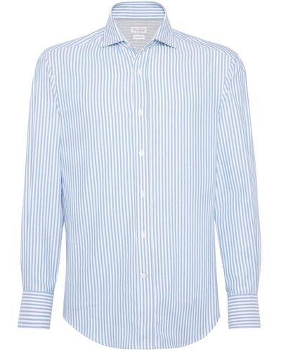 Brunello Cucinelli Stripe-pattern Cotton Shirt - Blue