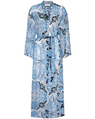 Philipp Plein Graphic-print Silk Kaftan Dress - Blue