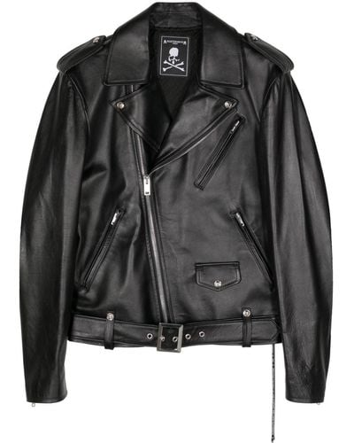 MASTERMIND WORLD Skull Leather Biker Jacket - Black