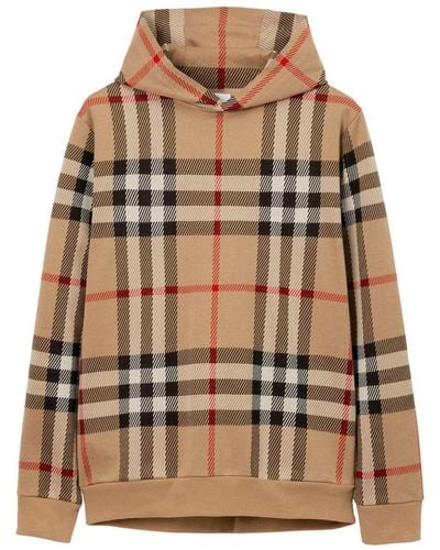 Burberry Check Cotton Hoodie - Brown