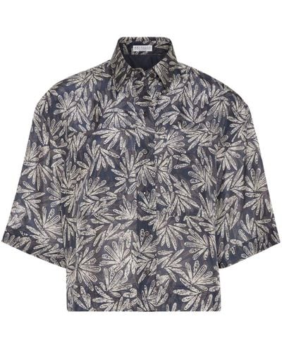 Brunello Cucinelli Camisa con hojas estampadas - Gris