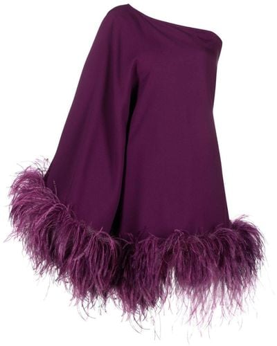 ‎Taller Marmo Feather-trimmed One-shoulder Top - Purple