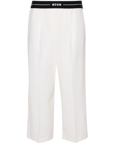 MSGM Logo-waistband Cropped Trousers - White