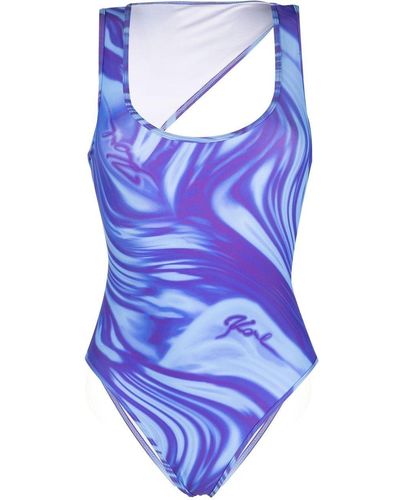 Karl Lagerfeld Cut-out Detail One-piece Swimsuit - Blue