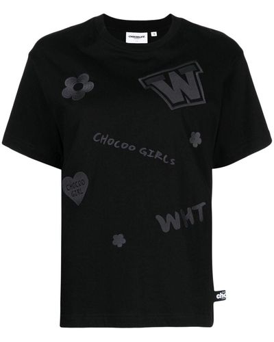 Chocoolate Embroidered-slogan Cotton T-shirt - Black
