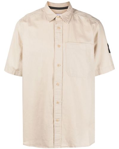Calvin Klein Logo-patch Short-sleeve Shirt - Natural
