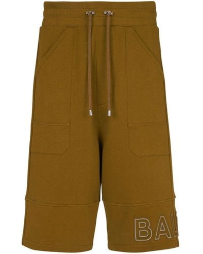 Balmain Logo-print Organic-cotton Shorts - Green
