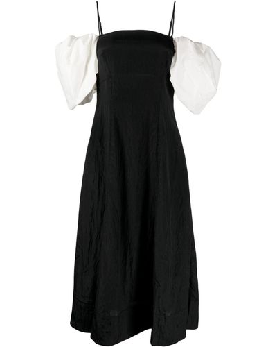 Rejina Pyo Midi-jurk Met Pofmouwen - Zwart