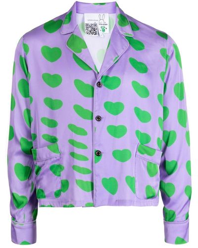 Natasha Zinko Heart-print Silk Blend Shirt - Green