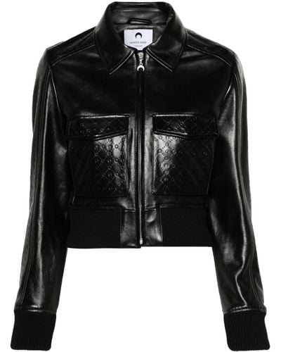 Marine Serre Embossed-logo Leather Jacket - Black