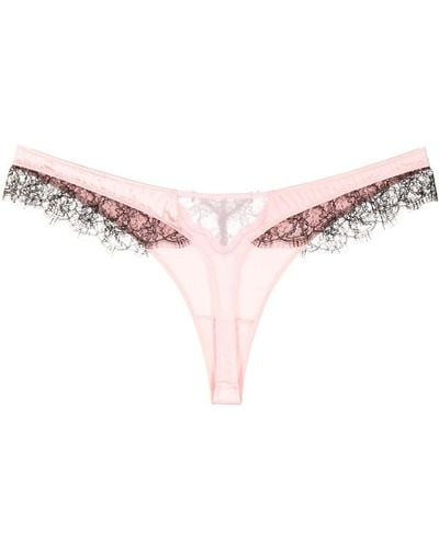 Kiki de Montparnasse Lace Inset Silk-blend Thong - Pink