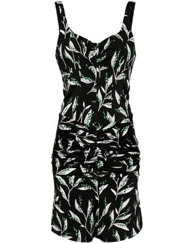 Rabanne Leaf-print Ruched Minidress - Black