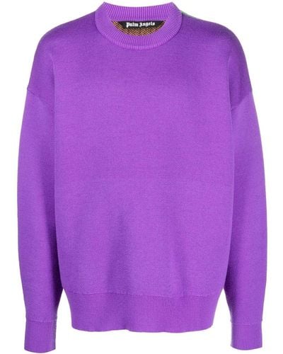 Palm Angels Palm-tree Wool-knit Sweater - Purple