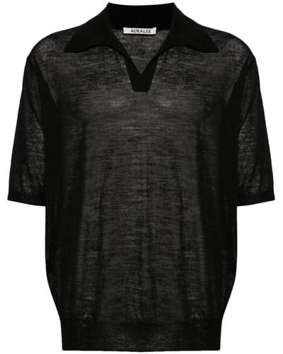 AURALEE Mélange Wool-blend Polo Shirt - Black