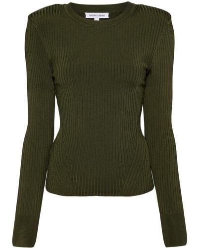Veronica Beard Ribbed-knit Long-sleeve Top - Green