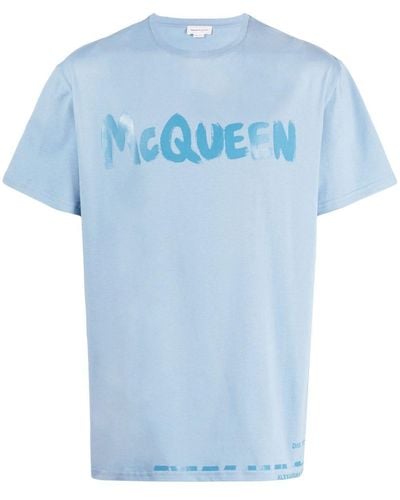 Alexander McQueen T-shirt en coton à logo imprimé - Bleu