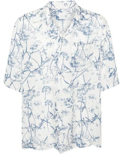 120% Lino Botanical-print Linen Shirt - Blue