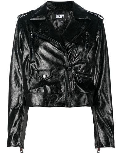 DKNY High-shine Finish Biker Jacket - Black