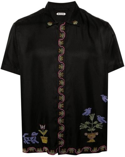 Bode Garden Sampler Silk Shirt - Black