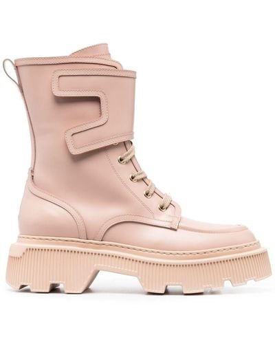 Santoni Round-toe Leather Boots - Pink