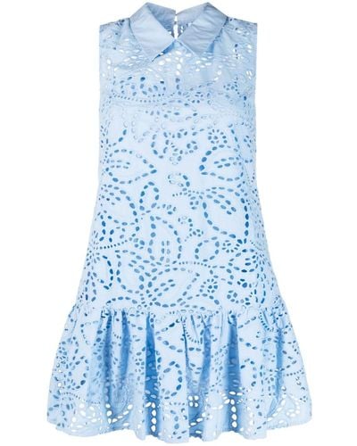 Self-Portrait Broderie-anglaise Tiered Dress - Blue