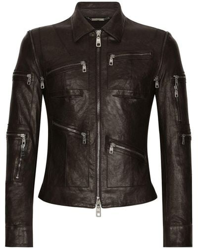 Dolce & Gabbana Veste de moto en cuir - Noir