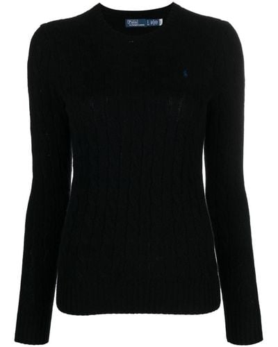 Polo Ralph Lauren Julianna Logo-embroidered Cable-knit Wool And Cashmere-blend Sweater - Black