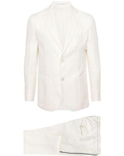 Eleventy Single-breasted Linen Blend Suit - White