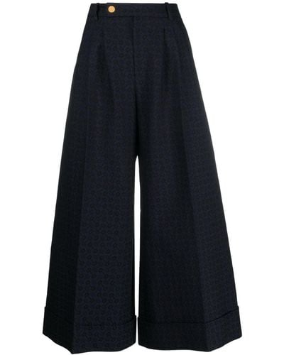 Gucci Pantalones anchos con estampado Horsebit - Azul