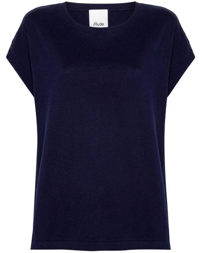 Allude Round-neck Fine-knit Top - Blue