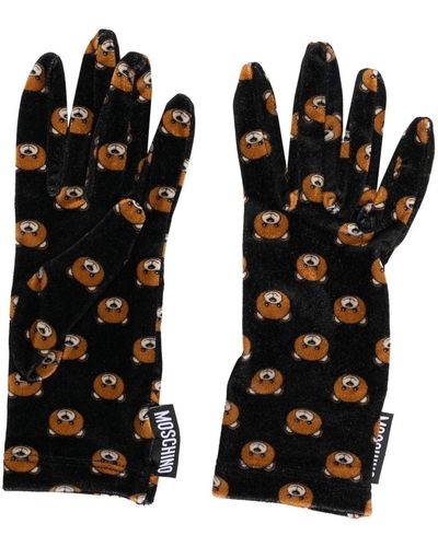 Moschino Teddy Bear Velvet Gloves - Black