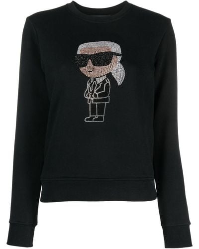 Karl Lagerfeld Ikonik Sweatshirt mit Strassverzierung - Schwarz