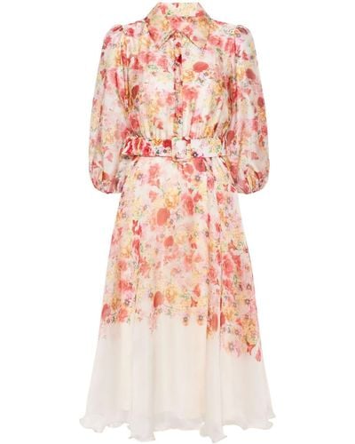 Nissa Floral-print Organza Dress - Pink