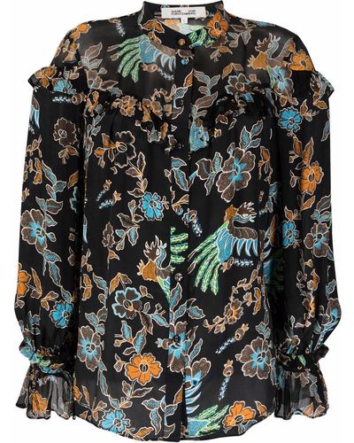 Diane von Furstenberg Bluse mit Blumen-Print - Schwarz