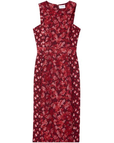St. John Floral-jacquard Midi Dress - Red