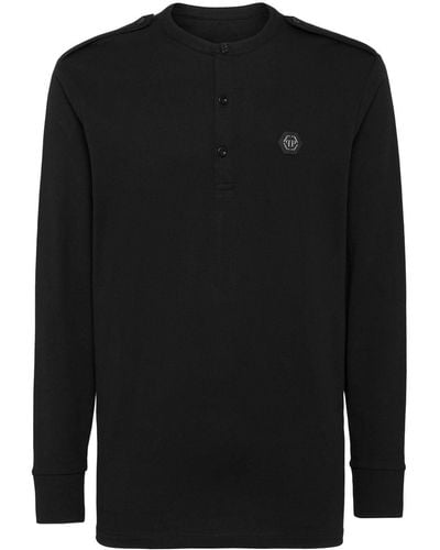 Philipp Plein Logo-patch Long-sleeve Cotton T-shirt - Black