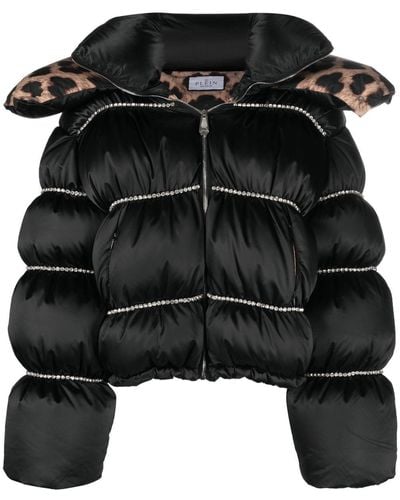 Philipp Plein Flame Embellished Oversized Puffer Jacket - Black