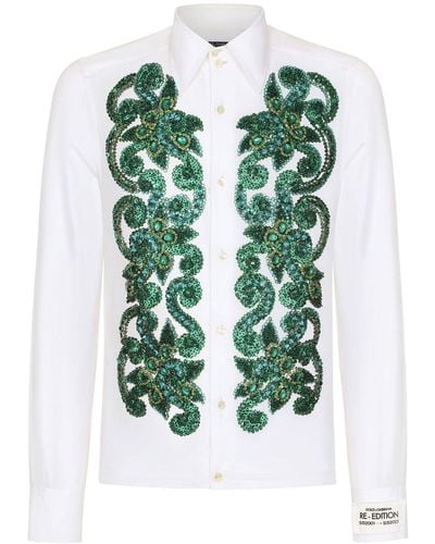 Dolce & Gabbana Besticktes Popeline-Hemd - Grün