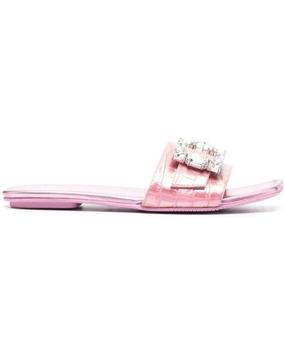 Stuart Weitzman Buckled Flat Slides - Pink