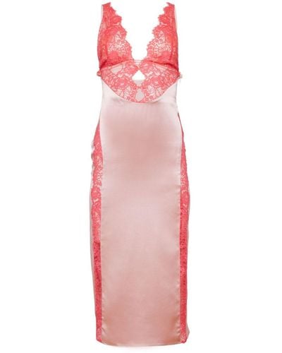 Fleur du Mal Lace-bodice Silk Midi Dress - Pink