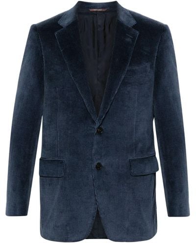 Canali Einreihige Jacke aus Cord - Blau