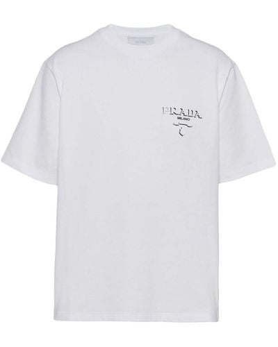 Prada T-shirt en coton à logo embossé - Blanc