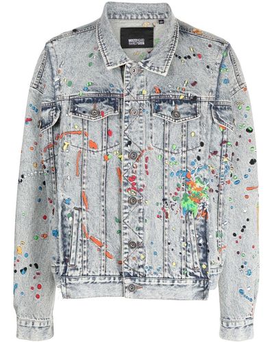 Mostly Heard Rarely Seen Paint-embroidered Denim Jacket - Grey