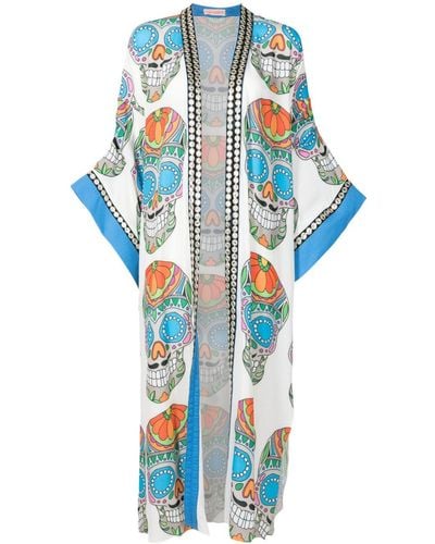 Olympiah Kimono bordado con estampado gráfico - Azul