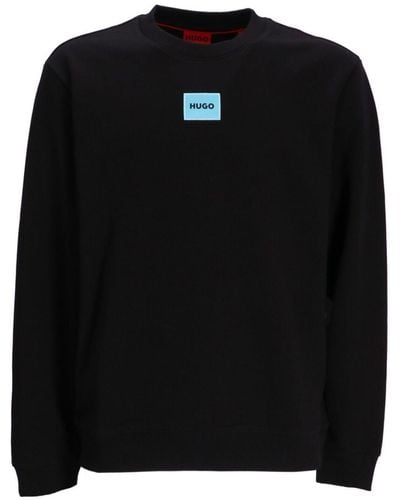 HUGO Logo-appliquéd Cotton Sweatshirt - Black
