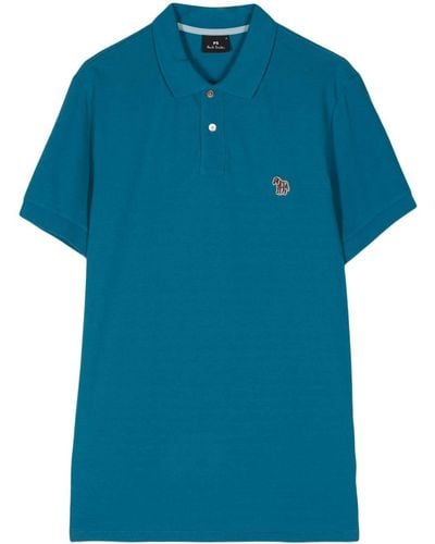 PS by Paul Smith Zebra-embroidered Organic Cotton Polo Shirt - Blue