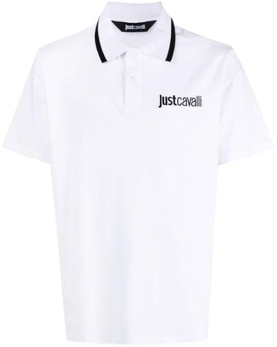 Just Cavalli Logo-embroidered Cotton Polo Shirt - Wit